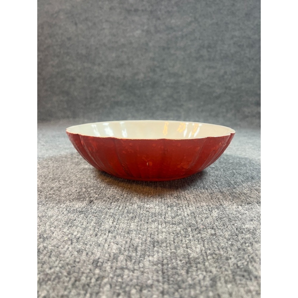 Vintage 602 USA Red Orange Ribbed Pottery Bowl MCM Mid Century Modern